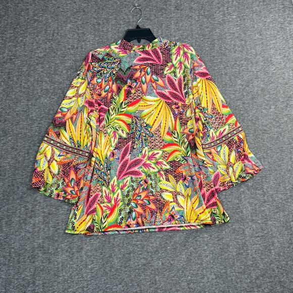 Tacera Womens Top 1X Tropical  Bell Sleeve V Neck Floral Boho Beach Stretch - Picture 2 of 7